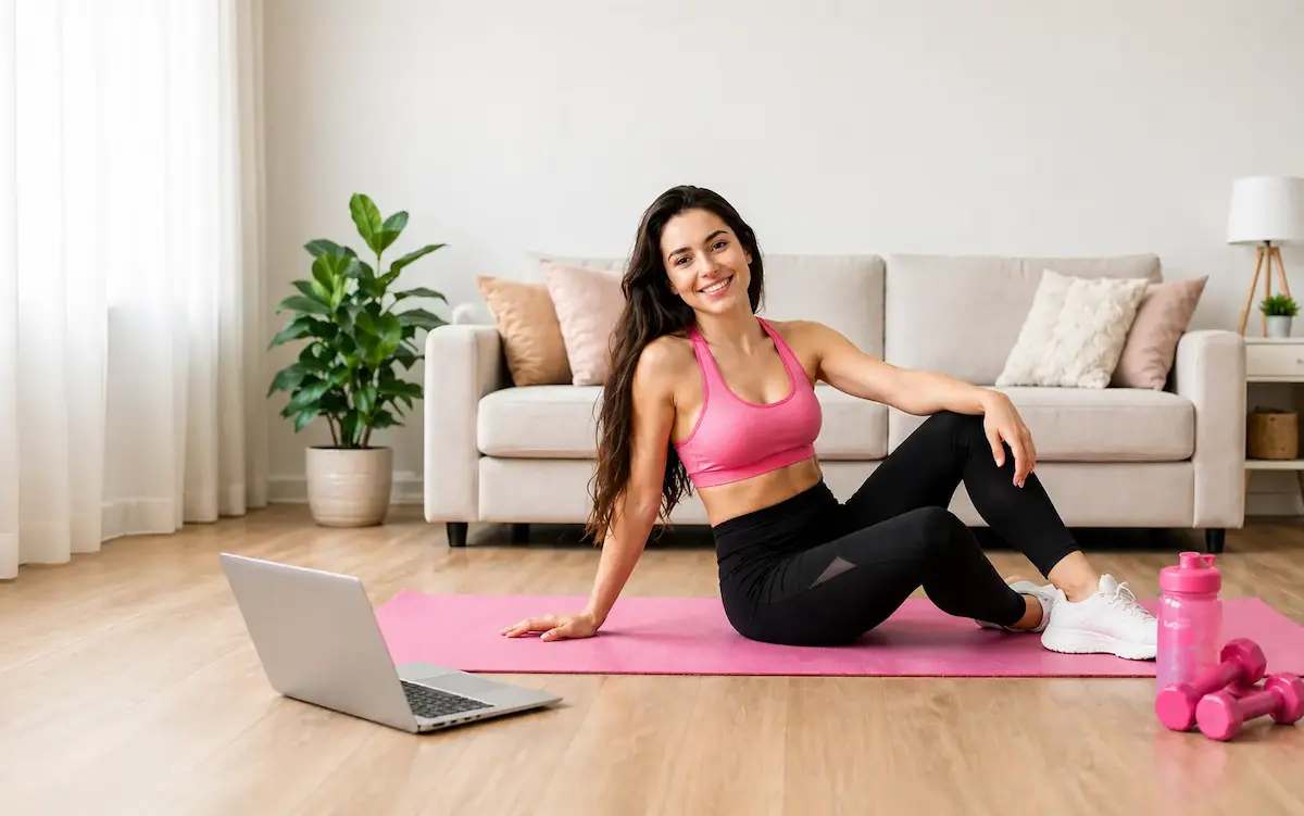 home-workout-woman-fitness-yoga-mat-laptop